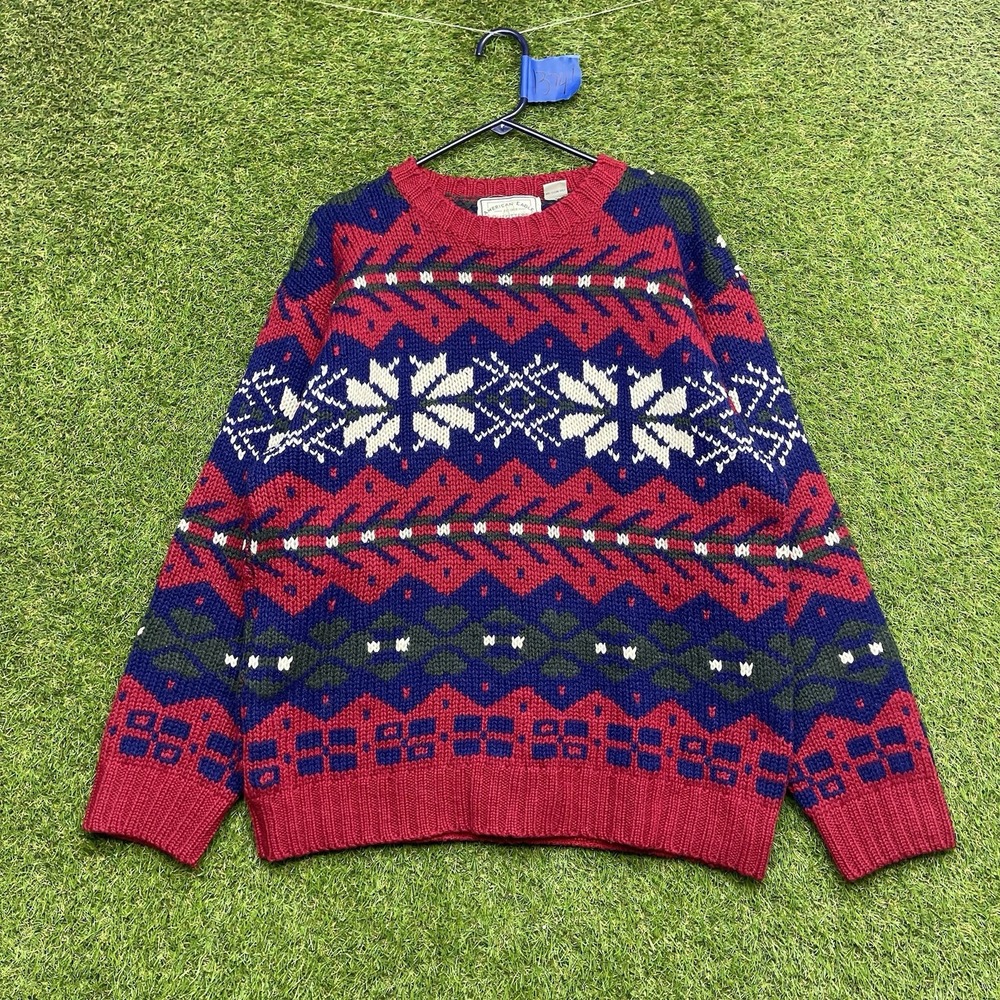 American Eagle Outfitters Sweater Mens XL Wool Handknit 100% Fair Isle Chunky
